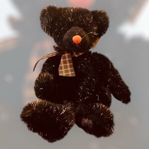 Vtg Russ Berrie & Co Sparky Halloween Black Gold Metallic Teddy Bear Plush 9"H